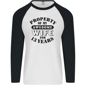 13th Wedding Anniversary 13 Year Funny Wife Mens L/S Baseball T-Shirt