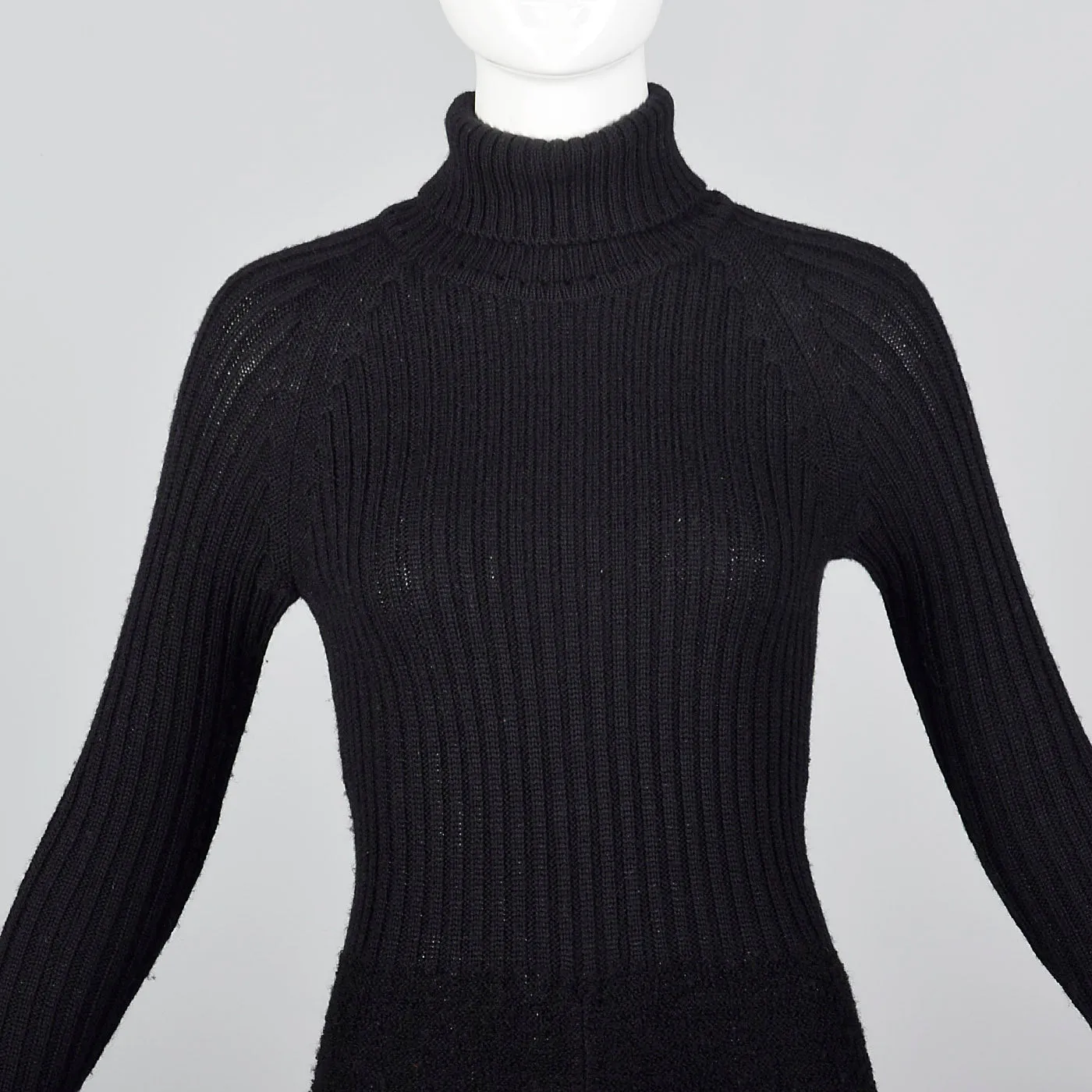 1970s Marni Knits Tight Black Turtleneck Dress
