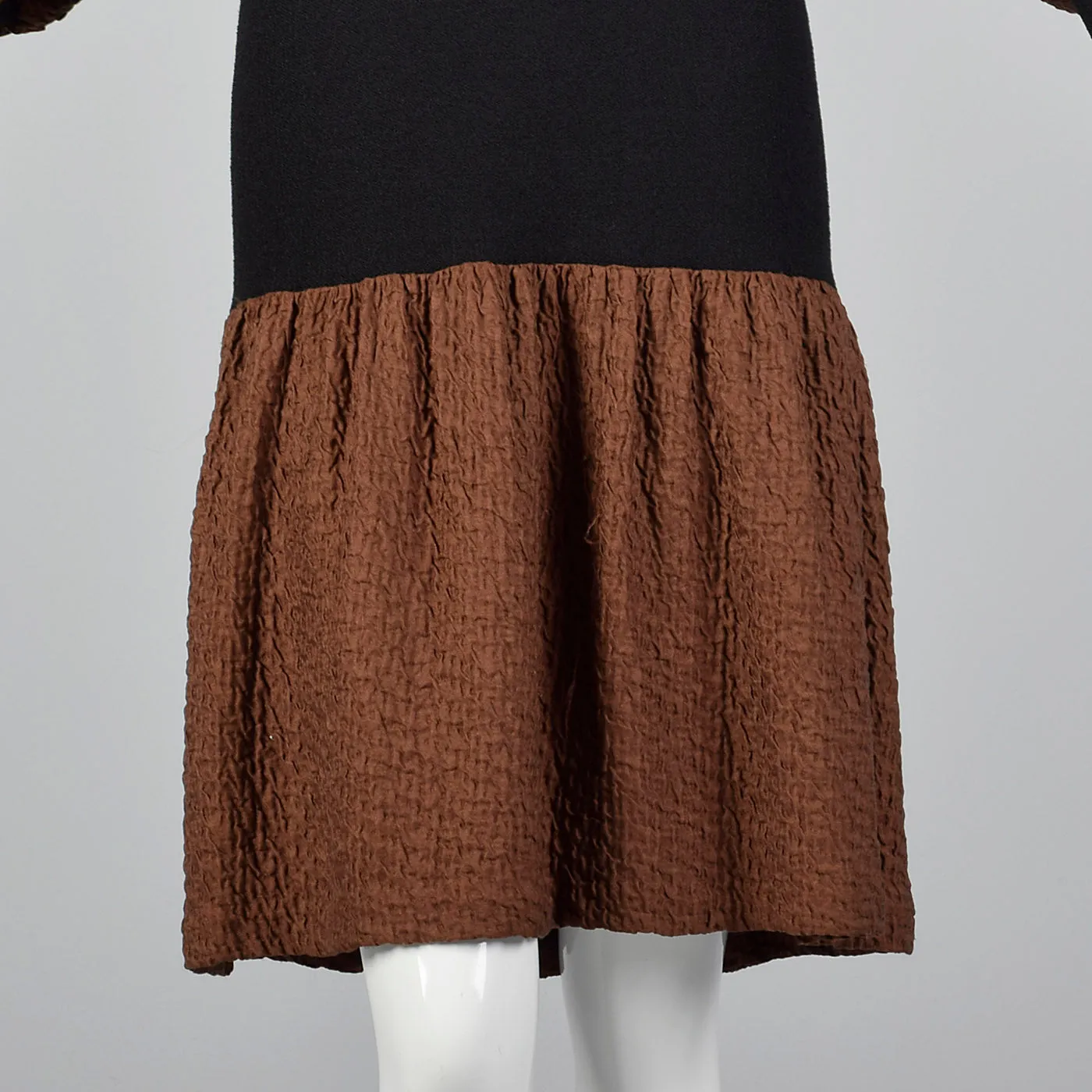 1980s Adolfo Black Knit Dress with Bishop Sleeves