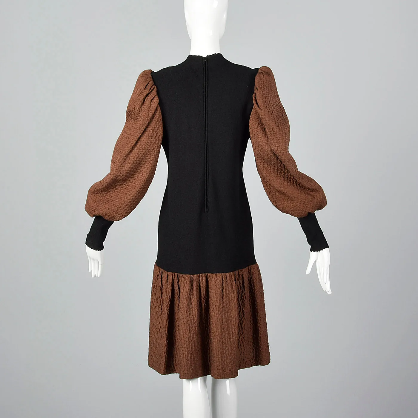 1980s Adolfo Black Knit Dress with Bishop Sleeves