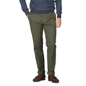 Army Green Cotton Twill Flat Front Trousers
