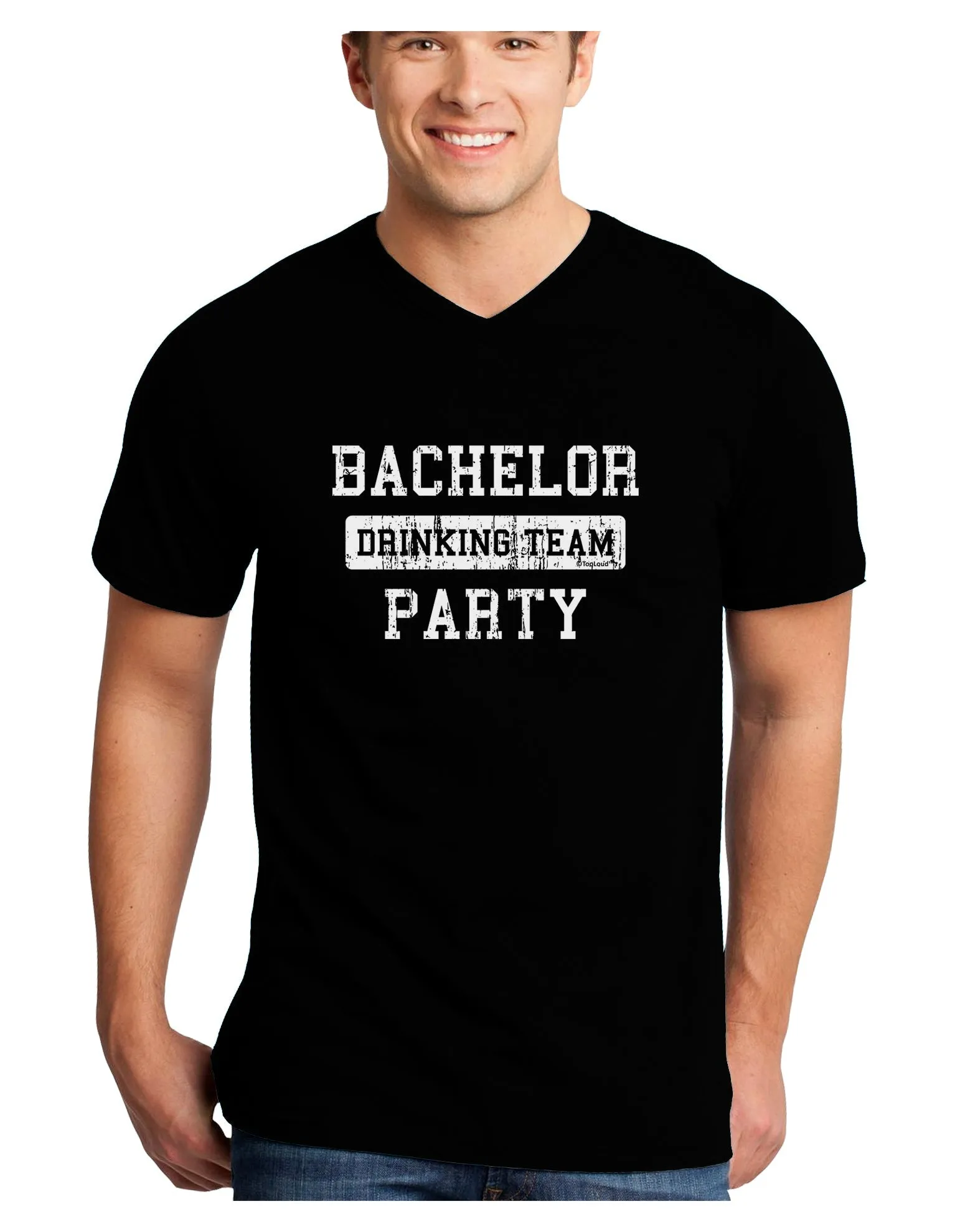 Bachelor Party Drinking Team - Distressed Adult Dark V-Neck T-Shirt
