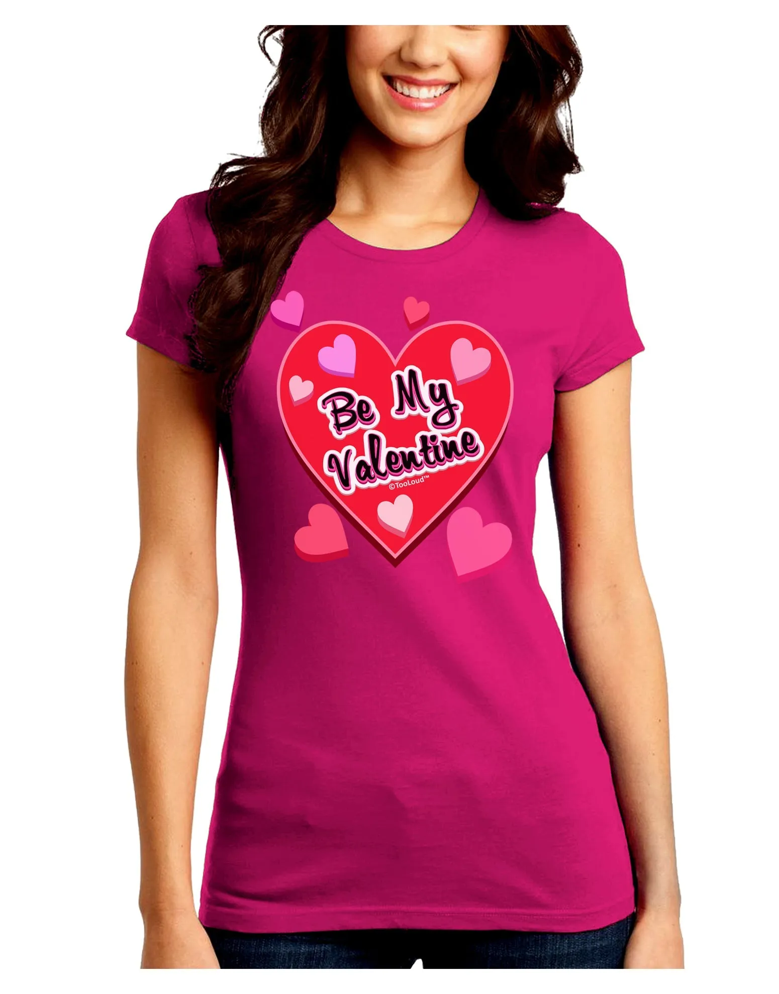 Be My Valentine Romantic Hearts Juniors Crew Dark T-Shirt