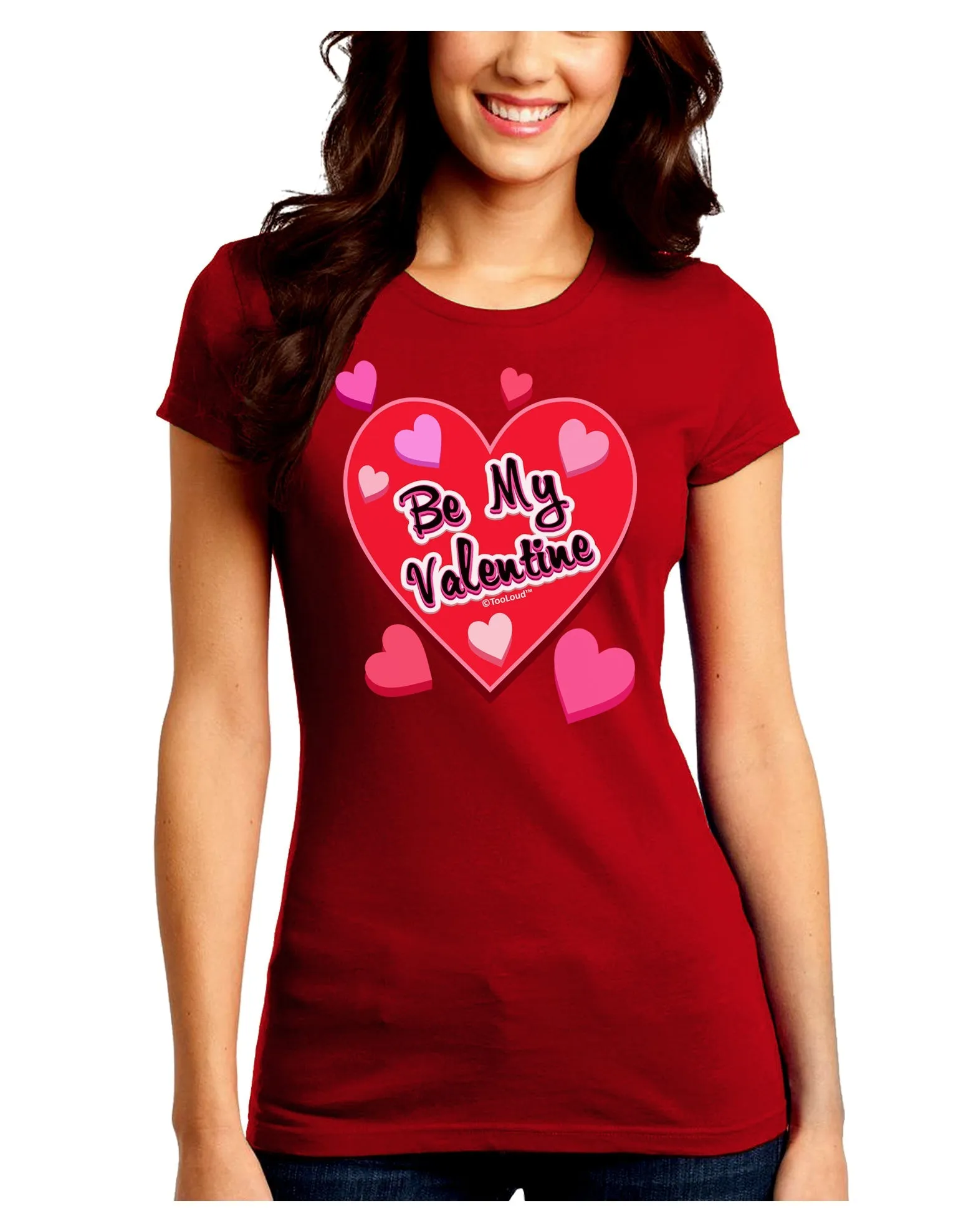 Be My Valentine Romantic Hearts Juniors Crew Dark T-Shirt