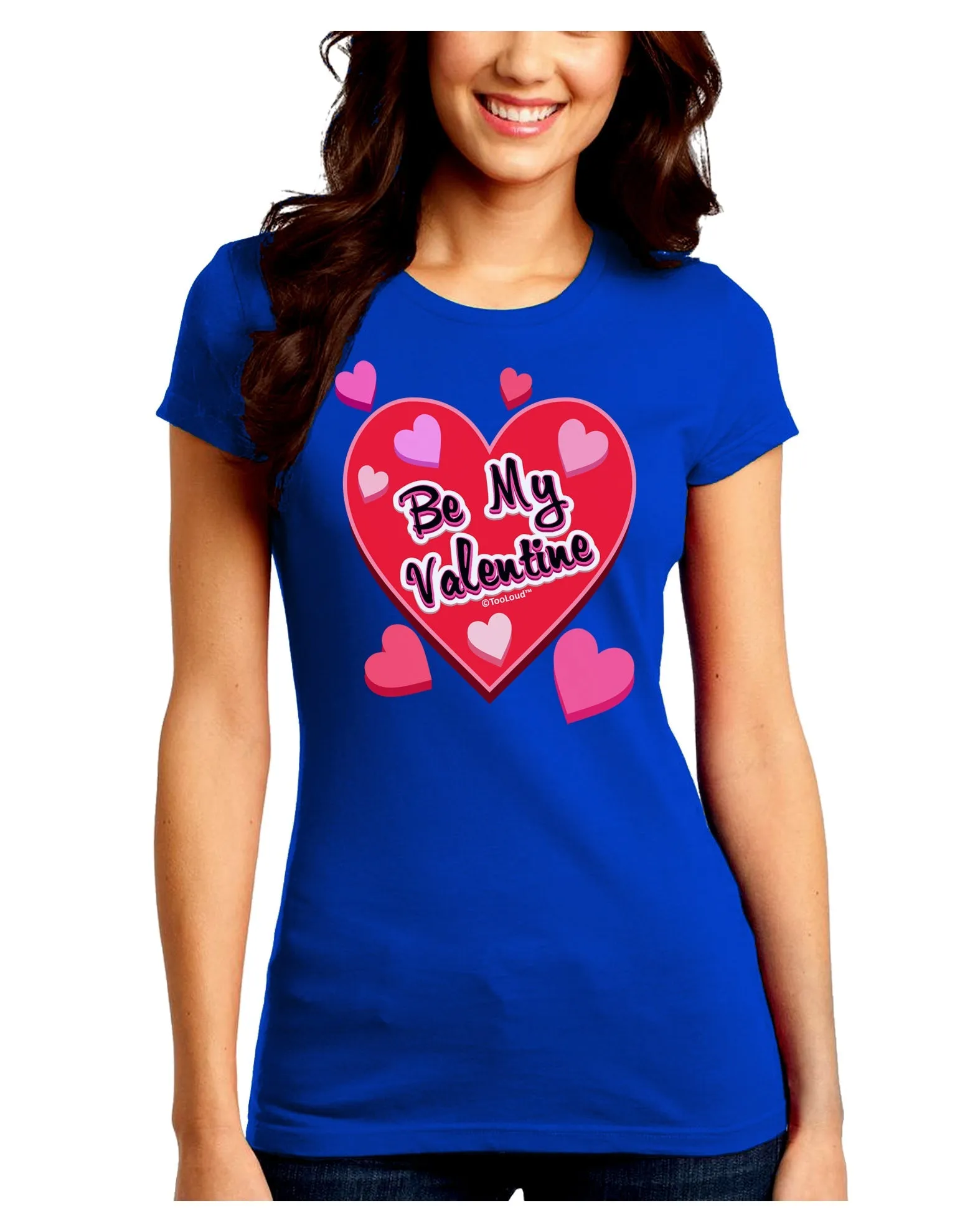Be My Valentine Romantic Hearts Juniors Crew Dark T-Shirt