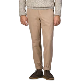 Beige Washed Cotton Gabardine Slim Chinos