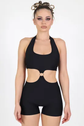 Black O-Ring Halter Romper