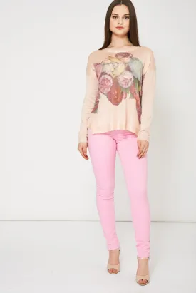 Blush Knitted Top With Floral Print