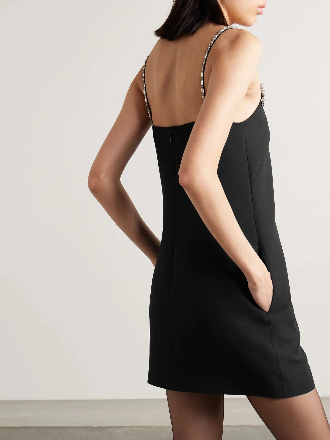 Crystal-embellished Wool and Silk-blend Crepe Mini Dress