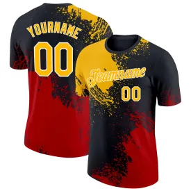 Custom Gold Black-Red 3D Pattern Design Abstract Brush Stroke Performance T-Shirt