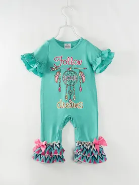 Dreamcatcher Follow Dream Ruffle Baby Girl Romper
