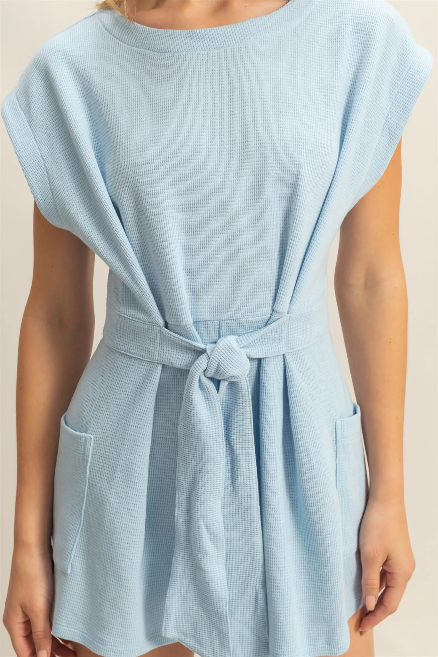 DZ25C387-Tie-Front Waffle Knitted Romper