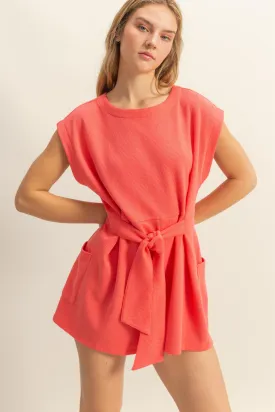 DZ25C387-Tie-Front Waffle Knitted Romper