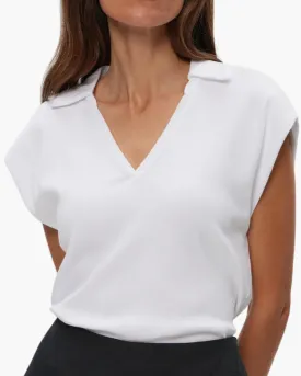 FAYE POWER SHOULDER POLO IN WHITE