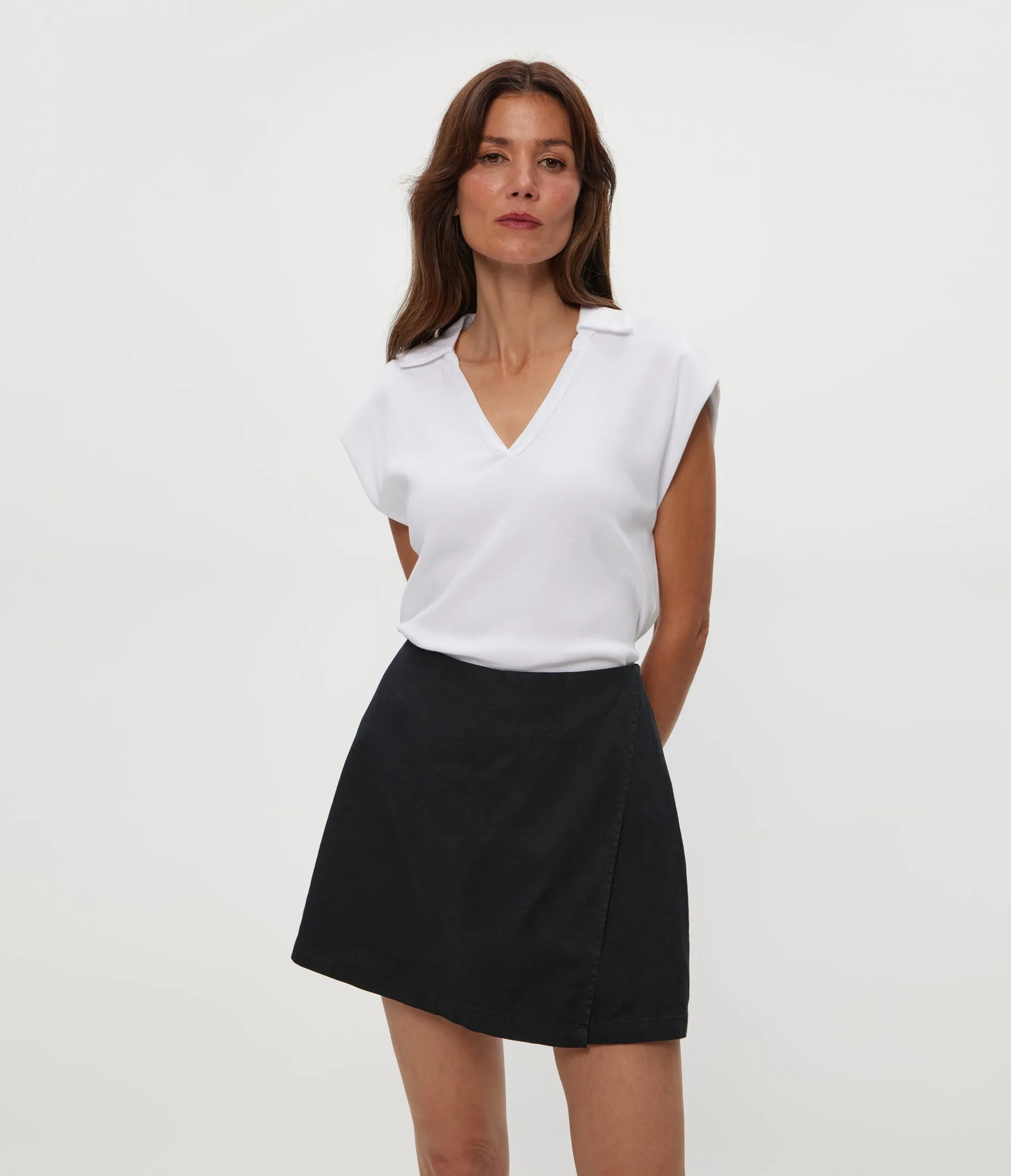 FAYE POWER SHOULDER POLO IN WHITE