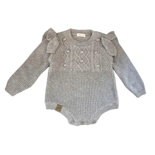 Flutter Sleeve Knit Romper || Biscotti/Stormy Gray