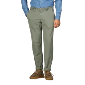 Green Washed Cotton Gabardine Slim Chinos