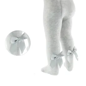 Grey Diamond Patterned Tights With Back Bow