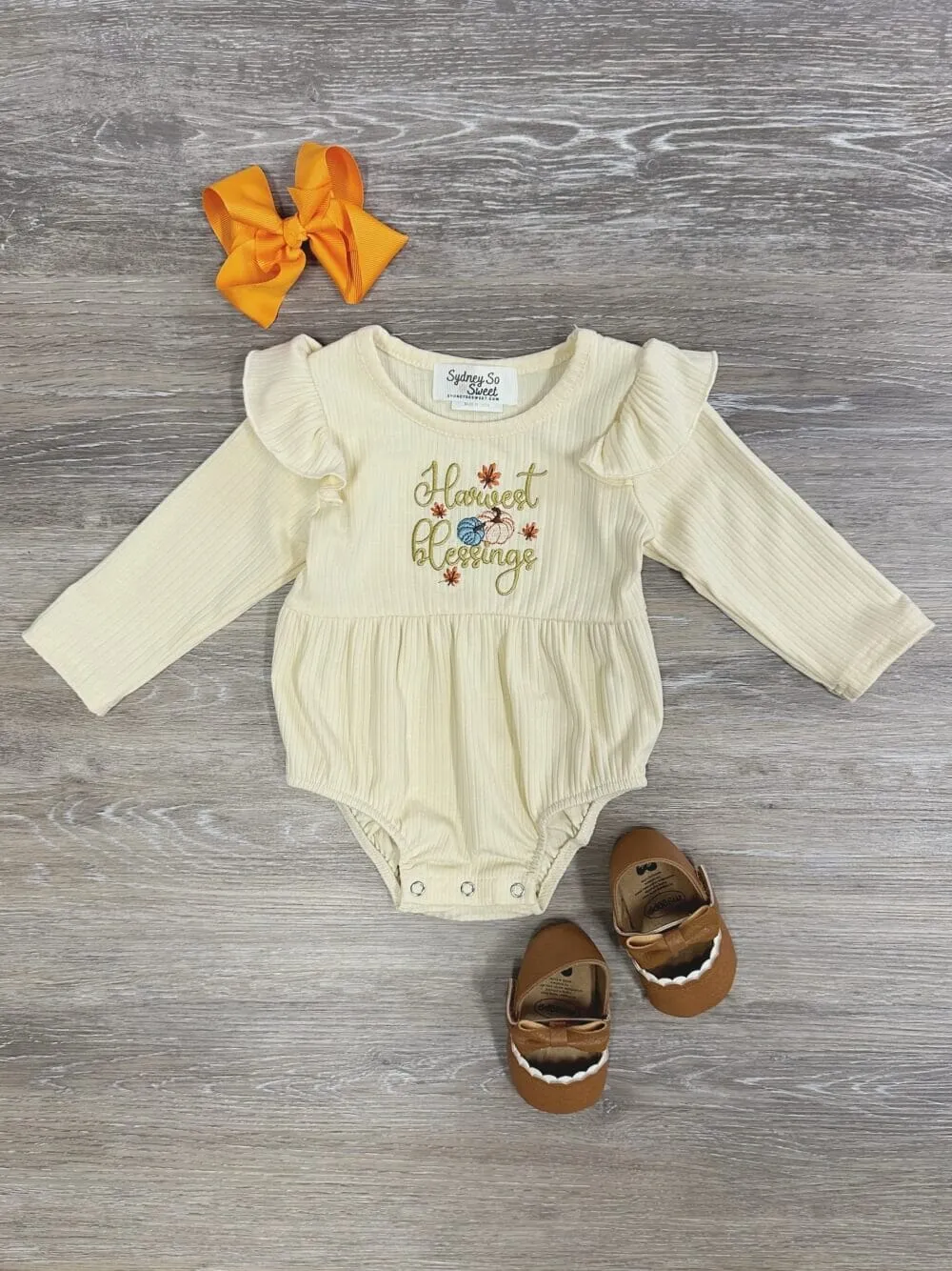 Harvest Blessings Ruffle Trim Girls Long Sleeve Romper