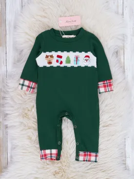 Hunter Green Smocked Holiday Plaid Romper - Restocked!