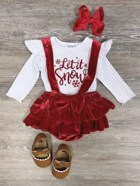 Let it Snow Red Velvet Suspender Baby Bubble Set
