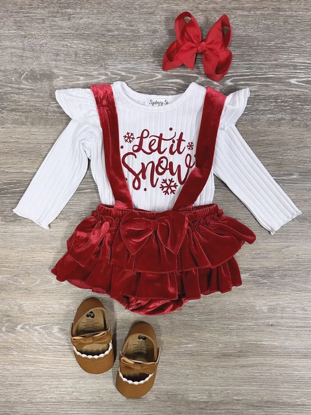 Let it Snow Red Velvet Suspender Baby Bubble Set