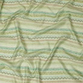 Light Green and Beige Striped Synthetic Viscose Fabric with Stone Work, 110 cm Width-D20581