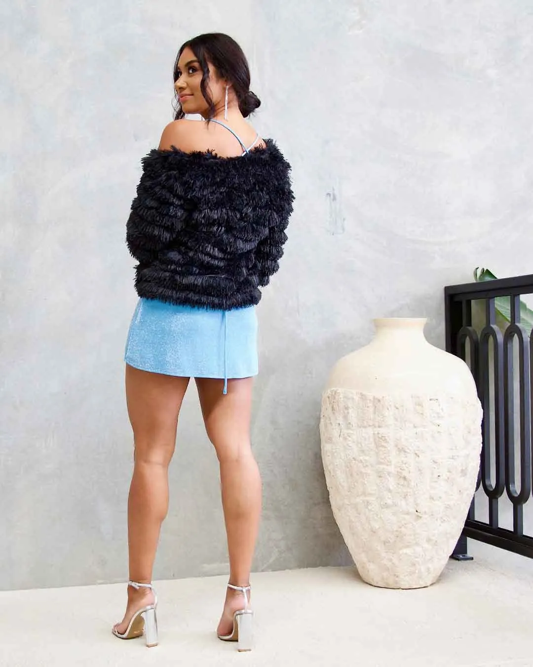 Mischa Glitter Mini Dress - Light Blue