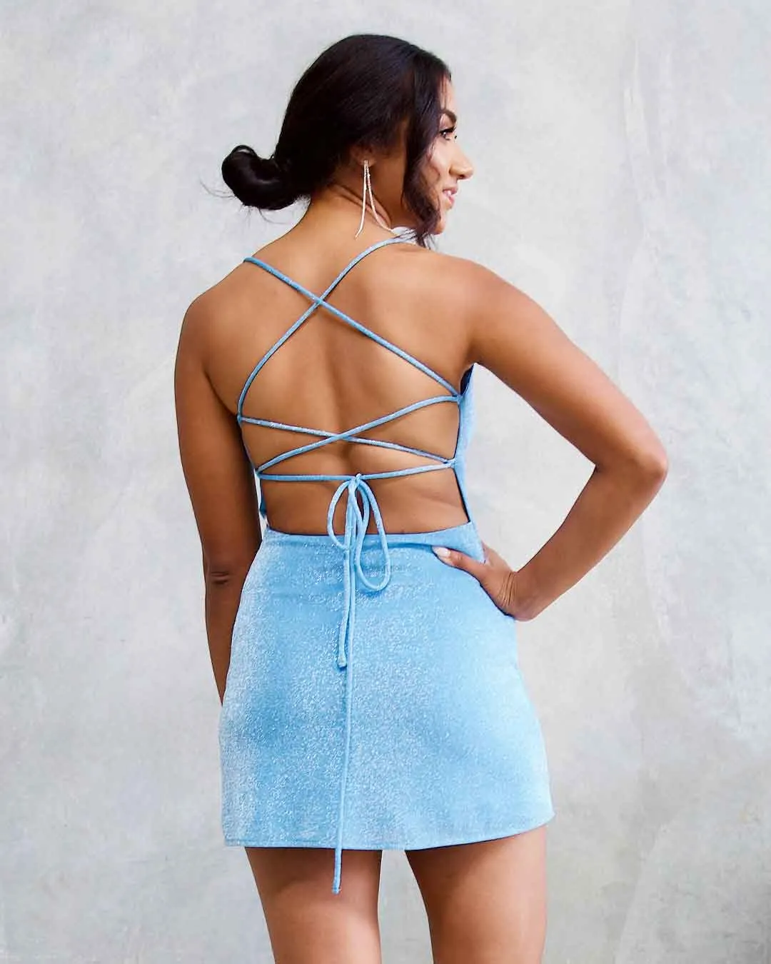 Mischa Glitter Mini Dress - Light Blue