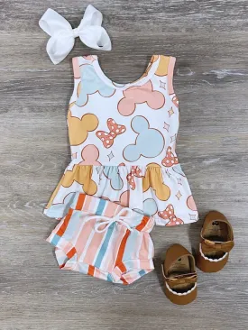 Mouse Days Retro Stripe Baby Tunic & Bummies Set