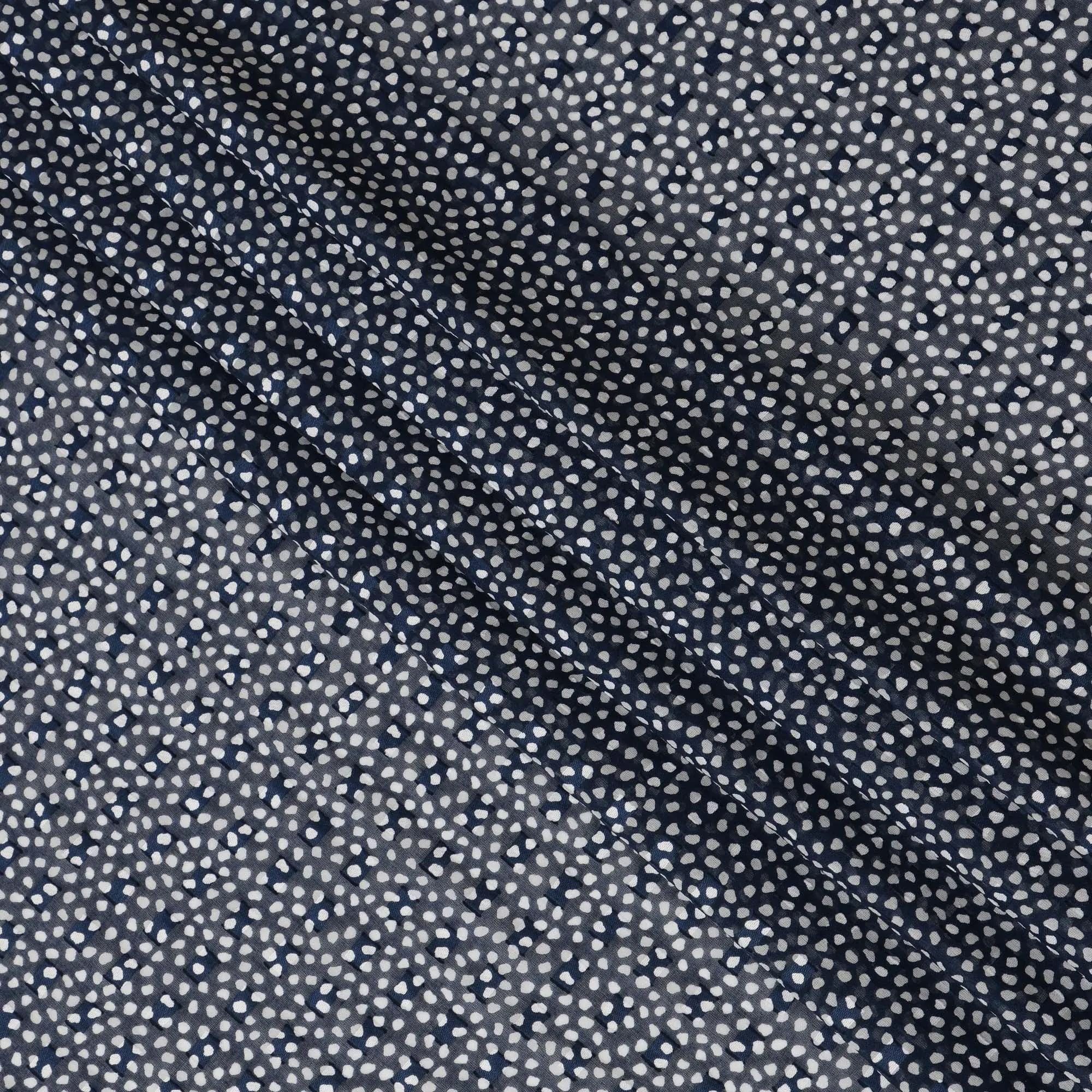 Navy Blue and White Dot Cotton Uragiri Voile with Jacquard, 110 cm Width-D20572
