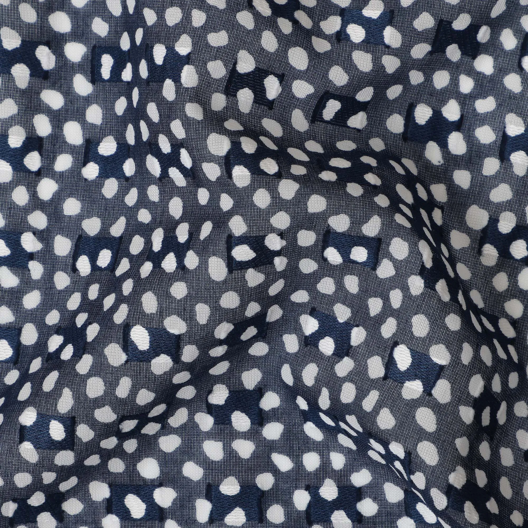 Navy Blue and White Dot Cotton Uragiri Voile with Jacquard, 110 cm Width-D20572