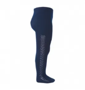 Openwork Side Warm Tights Navy