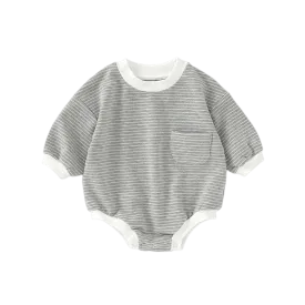 Organic Cotton Long Sleeve Striped Baby Bodysuit with Pocket