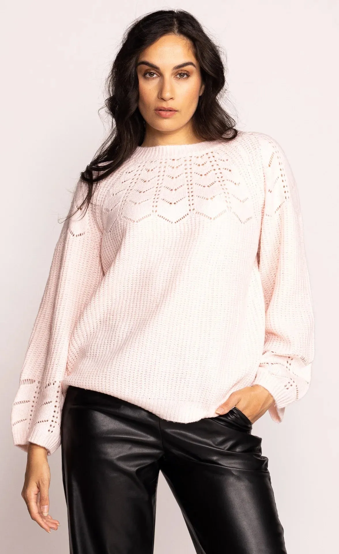 Pink Martini Ella Sweater | Pink   White