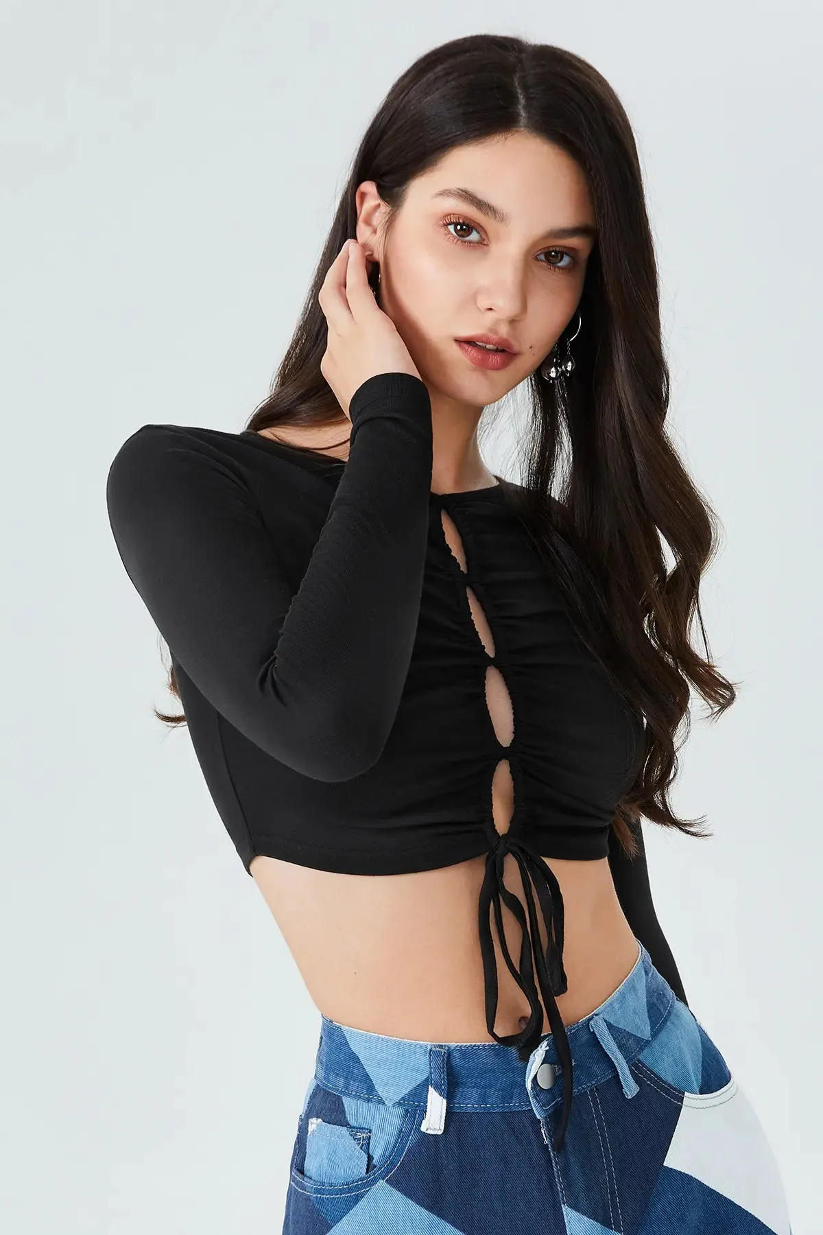 Ruched Tie Front Crop Top