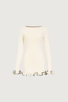 Ruffle Hem Mini Dress (Cream/Black)