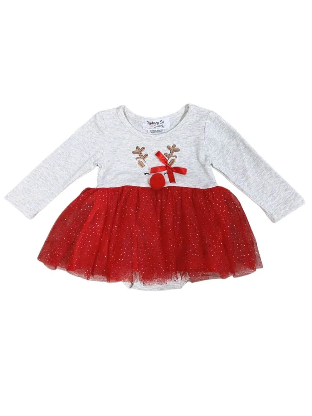 Run Rudolf Run Girls Chiffon Tutu Baby Christmas Romper