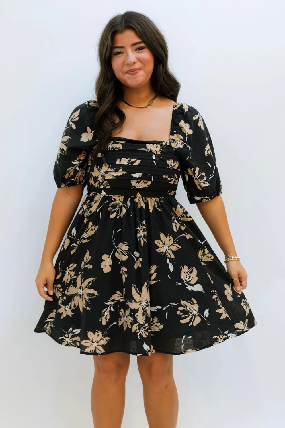 Saanvi Puff Sleeve Dress - Black