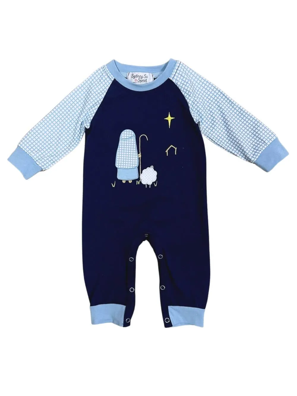 Shepherds Keep Watch Blue Boys Christmas Baby Romper