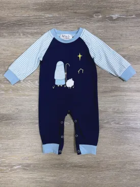 Shepherds Keep Watch Blue Boys Christmas Baby Romper