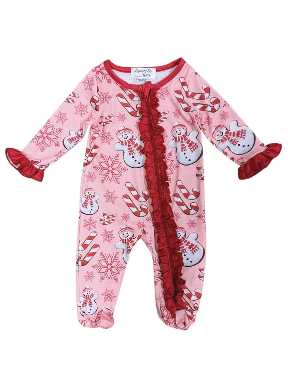Snow Cute Girls Red Ruffle Candy Cane Baby Romper