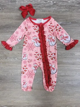 Snow Cute Girls Red Ruffle Candy Cane Baby Romper