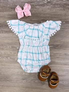 Spring Blue Plaid Baby Girl Romper