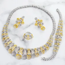 Stunning 2 Tones SIlver Mixed Gold Bold Cubic Zirconia Necklace UK Dispatch Set