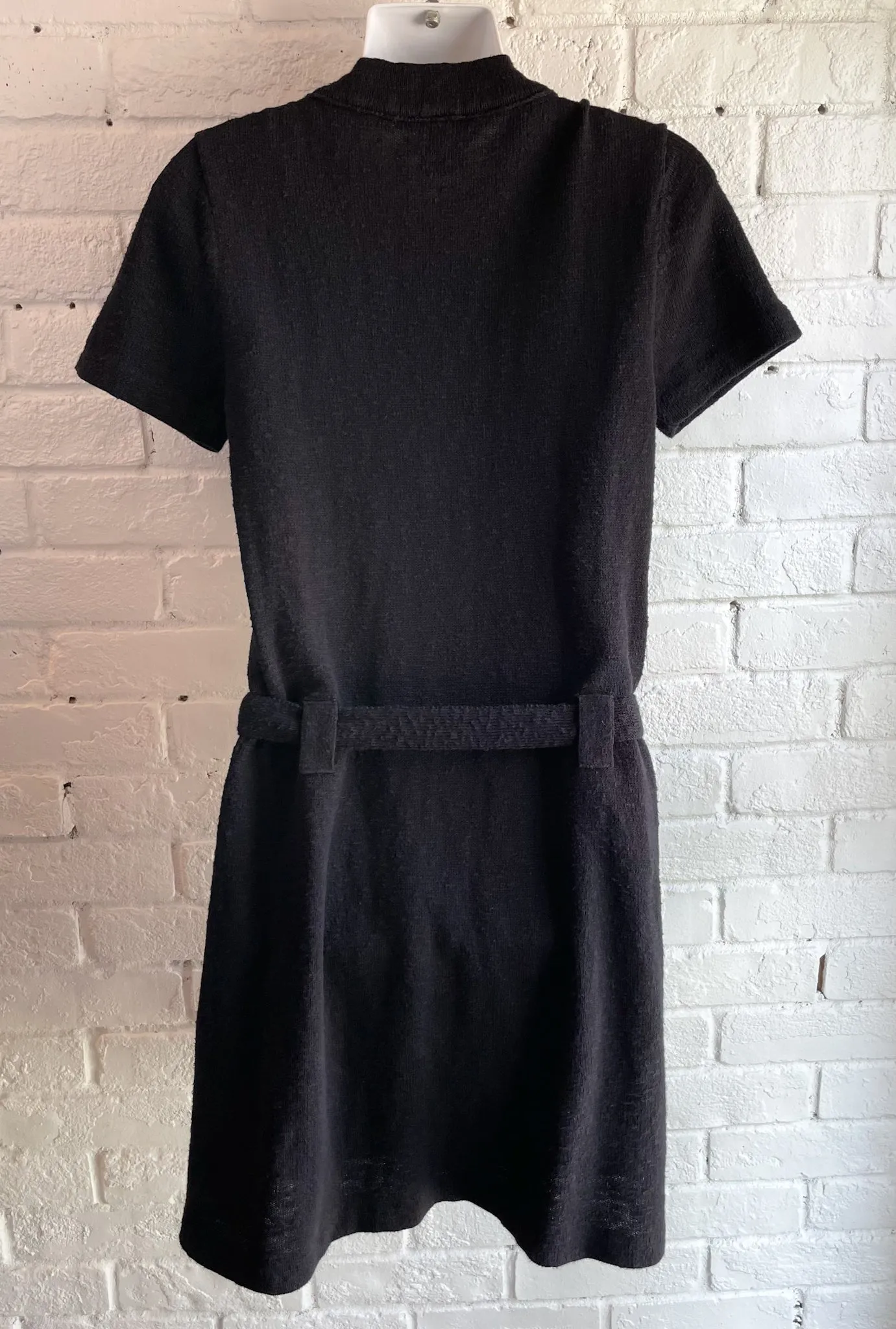 Tory Burch Black Cotton Linen Button Front Belted Utility Knit Dress - Small