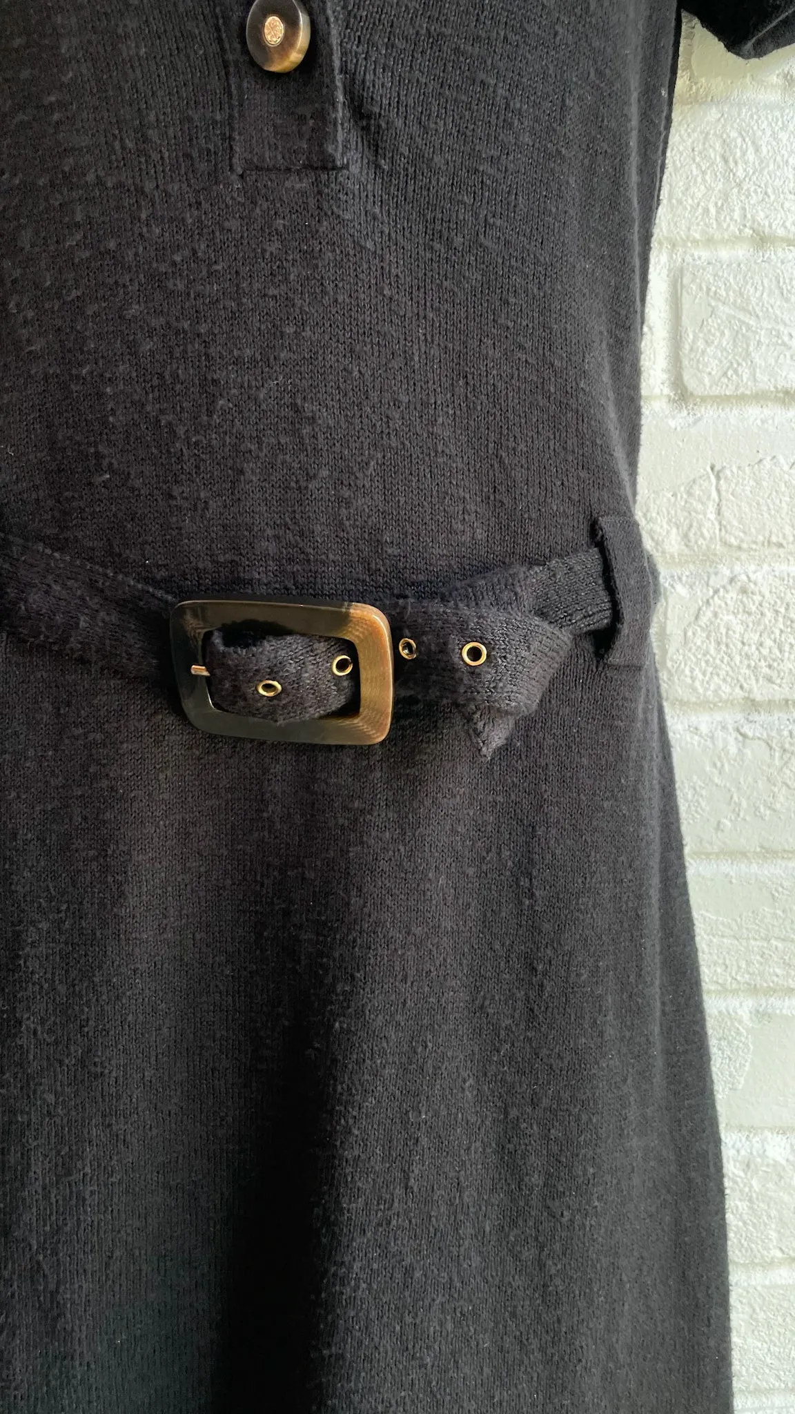Tory Burch Black Cotton Linen Button Front Belted Utility Knit Dress - Small