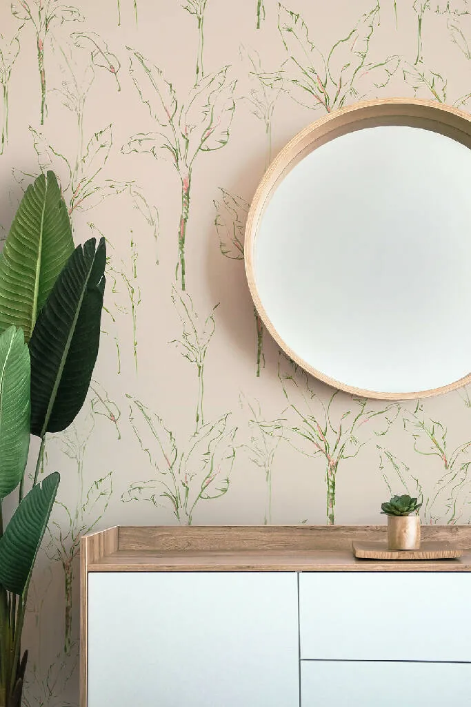 Tropical Paradise Pink Sustainable Wallpaper