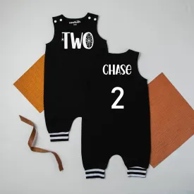 Two Spiderweb Personalized 2nd Birthday Romper with Striped Cuff