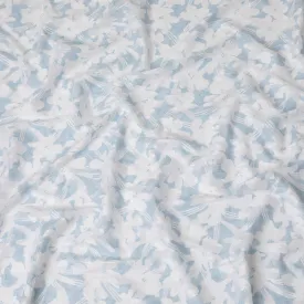 Uragiri Cotton Voile Fabric with Jacquard, 110 cm Width, White and Light Blue Floral Design-D19966
